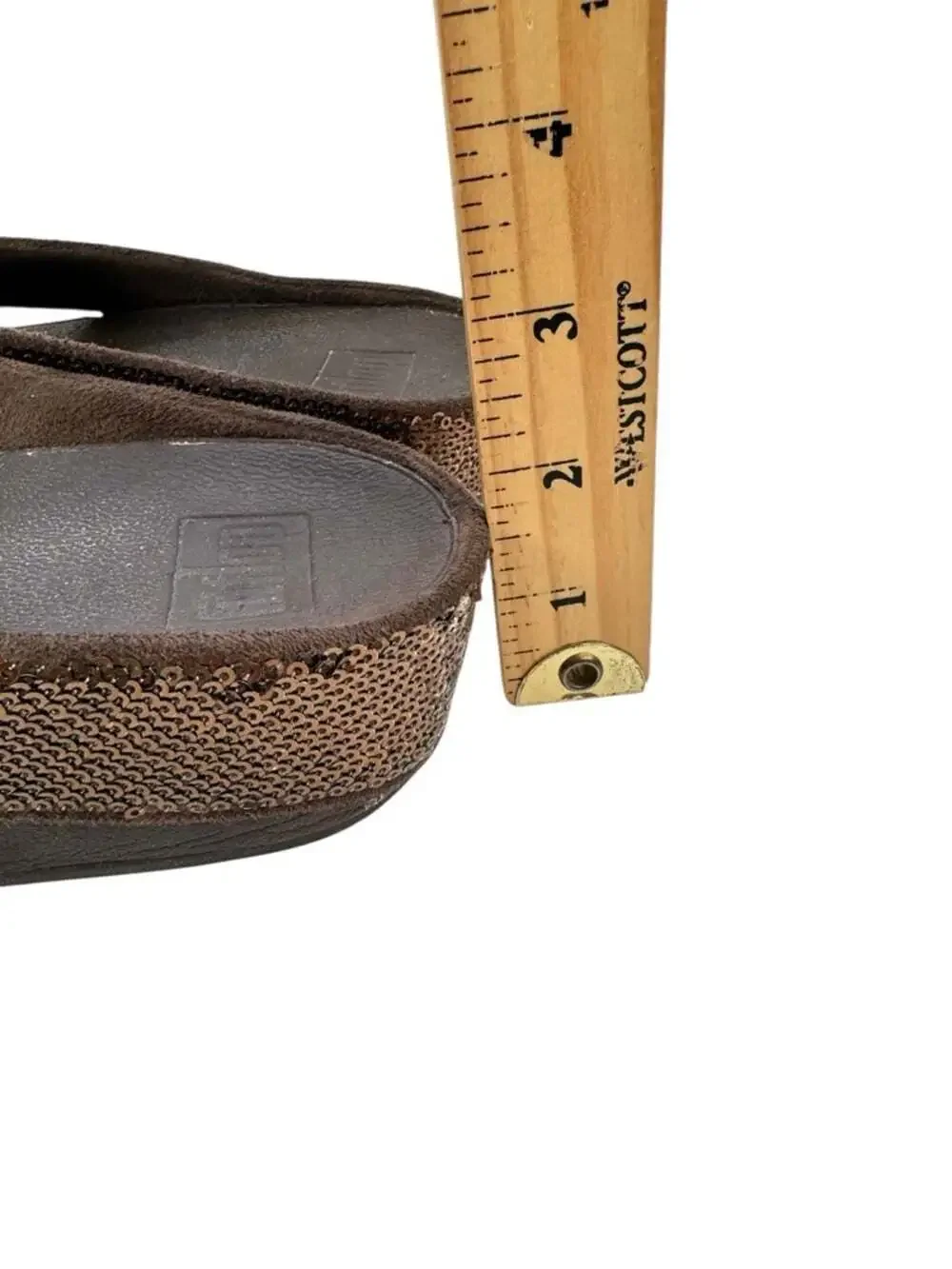 FitFlop Ringer Sequin Bronze Toe Post Sandals Womens 8 Platform Comfort